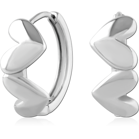 STERLING SILVER 925 HUGGIES TRIPLE HEART MOTIF POLISHED FINISH DESIGN