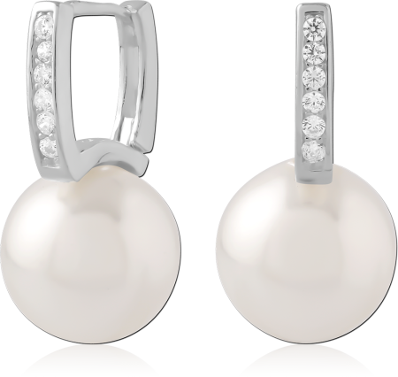 STERLING SILVER 925 HUGGIES CLEAR JEWELED ROW WITH PEARL DROP CHARM
