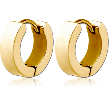 GOLD PLATED STAINLESS STEEL HINGED HUGGIE EARRINGS POLISHED FINISH CLASSIC BAND