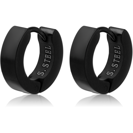 BLACK STAINLESS STEEL HUGGIE EARRINGS PAIR SMALL PLAIN HOOP POLISHED FINISH