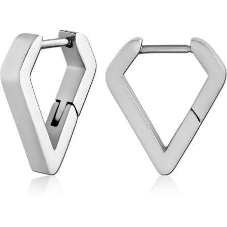 STAINLESS STEEL HUGGIE EARRINGS PAIR GEOMETRIC TRIANGLE HOOP POLISHED FINISH