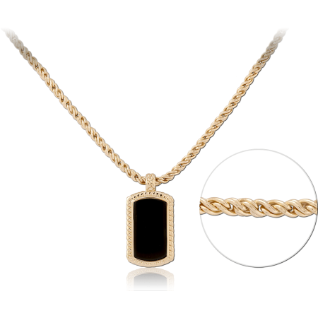 GOLD PLATED 14K STERLING SILVER 925 NECKLACE RECTANGULAR PENDANT BLACK INLAY