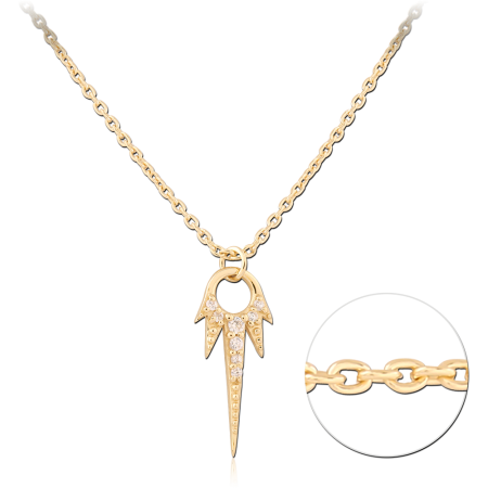 GOLD PLATED 14K STERLING SILVER 925 NECKLACE SPIKE PENDANT WITH GEM ACCENTS