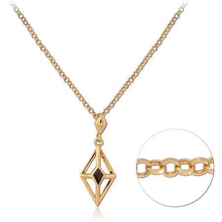 GOLD PLATED 14K STERLING SILVER 925 NECKLACE GEOMETRIC DIAMOND PENDANT WITH TRIANGLE CHARM