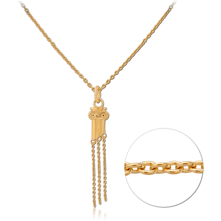 GOLD PLATED 14K STERLING SILVER 925 NECKLACE COLUMN PENDANT WITH TASSEL CHAINS