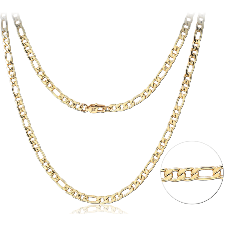 GOLD PVD COATED 316L STAINLESS STEEL NECKLACE FIGARO LINK CHAIN DESIGN