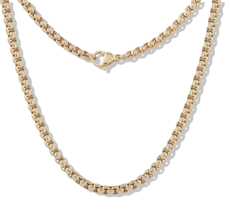 GOLD PVD 18K COATED STAINLESS STEEL NECKLACE  ROUND BOX CHAIN ROLL SIZE 3MM WITH LOBSTER LOCKER SIZE 10MM