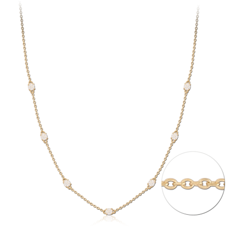 GOLD PVD 18K COATED SURGICAL STEEL NECKLACE JEWELED BALL STATION CHAIN