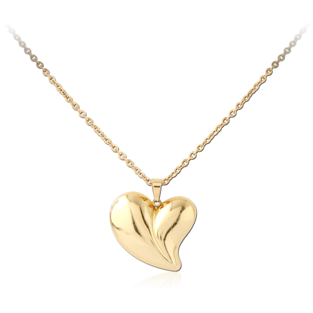 GOLD PVD 18K COATED 316L SURGICAL STEEL NECKLACE POLISHED SWIRL HEART PENDANT