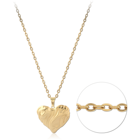 GOLD PVD 18K COATED 316L SURGICAL STEEL NECKLACE TEXTURED HEART PENDANT
