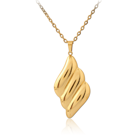 GOLD PVD 18K COATED 316L SURGICAL STEEL NECKLACE ABSTRACT RIPPLE PENDANT