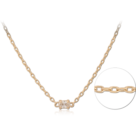 316L GOLD PVD 18K COATED SURGICAL STEEL NECKLACE STATION GEMS AND BEADS