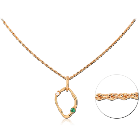 GOLD PLATED 18K STERLING SILVER 925 NECKLACE ORGANIC OVAL PENDANT GREEN AND CLEAR GEMS