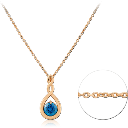 GOLD PLATED 18K STERLING SILVER 925 NECKLACE TEARDROP INFINITY PENDANT BLUE GEM