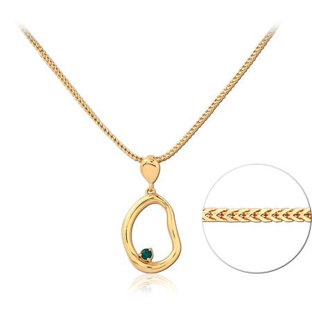 GOLD PLATED 18K STERLING SILVER 925 NECKLACE ORGANIC OVAL PENDANT GREEN GEM