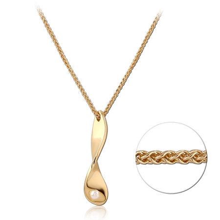 GOLD PLATED 18K STERLING SILVER 925 NECKLACE TWISTED RIBBON PENDANT WITH PEARL