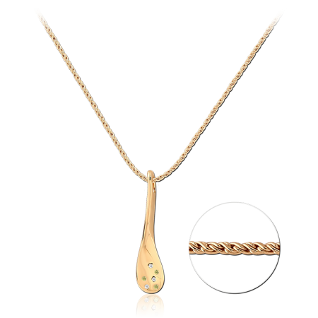 GOLD PLATED 18K STERLING SILVER 925 NECKLACE TAPERED DROP PENDANT CLEAR GEMS