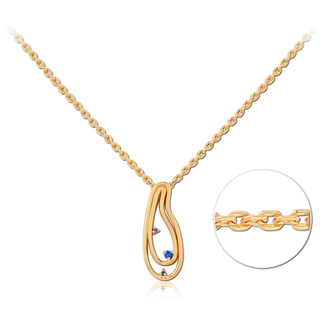 GOLD PLATED 18K STERLING SILVER 925 NECKLACE ORGANIC DROP PENDANT BLUE GEMS