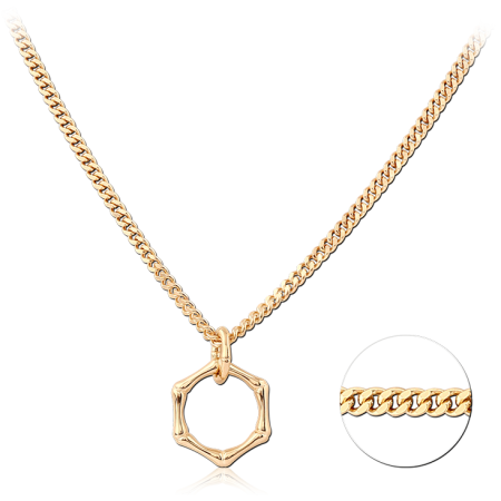 GOLD PLATED 18K STERLING SILVER 925 NECKLACE OPEN ORGANIC HEXAGON PENDANT
