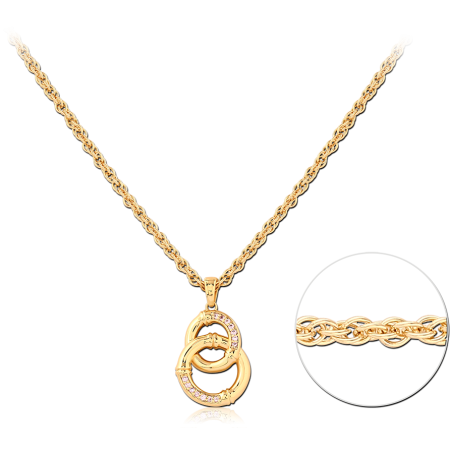 GOLD PLATED 18K STERLING SILVER 925 NECKLACE INTERLOCKING RINGS PENDANT CLEAR GEMS
