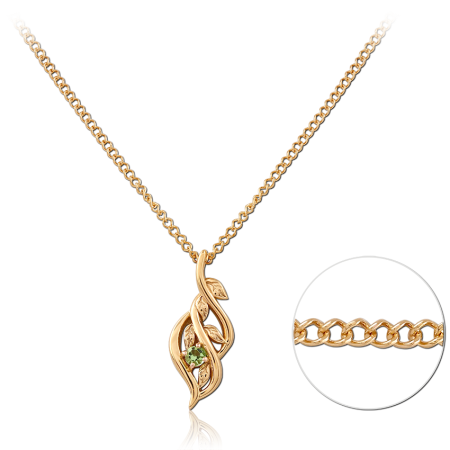 GOLD PLATED 18K STERLING SILVER 925 NECKLACE LEAF SWIRL PENDANT GREEN GEM