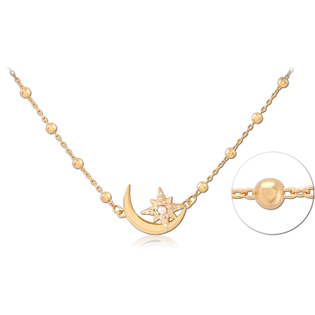 GOLD PLATED 18K STERLING SILVER 925 NECKLACE CRESCENT MOON AND STAR PENDANT CLEAR GEMS