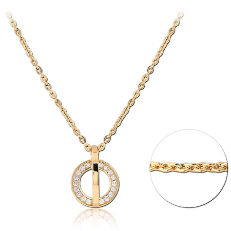 GOLD PLATED 18K STERLING SILVER 925 NECKLACE CIRCLE BAR PENDANT CLEAR GEMS