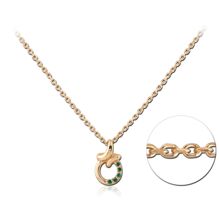 GOLD PLATED 18K STERLING SILVER 925 NECKLACE SNAKE LOOP PENDANT GREEN GEMS