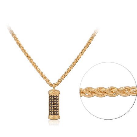 GOLD PLATED 18K STERLING SILVER 925 NECKLACE BLACK PAVE BAR PENDANT