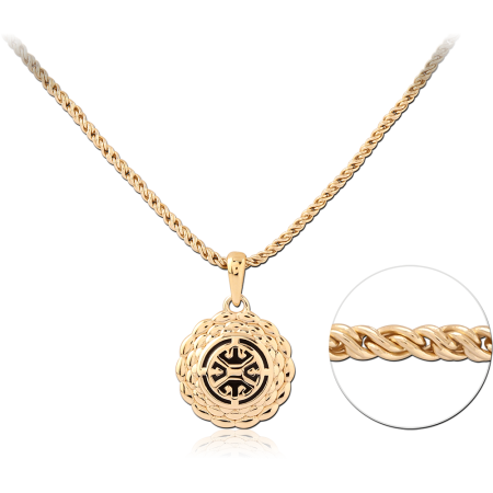 GOLD PLATED 18K STERLING SILVER 925 NECKLACE BLACK ENAMEL MEDALLION PENDANT