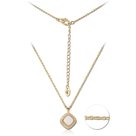 GOLD PLATED 18K STERLING SILVER 925 NECKLACE WHITE INLAY CUSHION PENDANT HALO