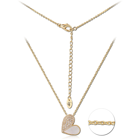 GOLD PLATED 18K STERLING SILVER 925 NECKLACE HEART PENDANT PAVE AND WHITE INLAY