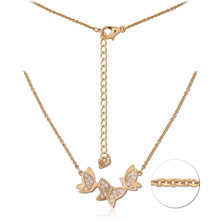 GOLD PLATED 18K STERLING SILVER 925 NECKLACE TRIPLE BUTTERFLY PENDANT WITH DROP CHARM