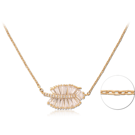 GOLD PLATED 18K STERLING SILVER 925 NECKLACE LEAF BAGUETTE GEM PENDANT