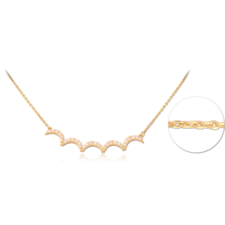 GOLD PLATED 18K STERLING SILVER 925 NECKLACE TRIPLE CRESCENT GEM PENDANT