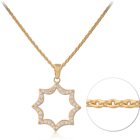 GOLD PLATED 18K STERLING SILVER 925 NECKLACE EIGHT-POINT STAR GEM PENDANT