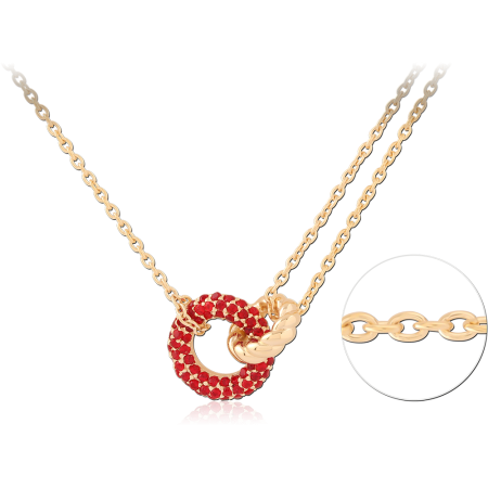 GOLD PLATED 18K STERLING SILVER 925 NECKLACE INTERLOCKING CIRCLE RED GEM PENDANT