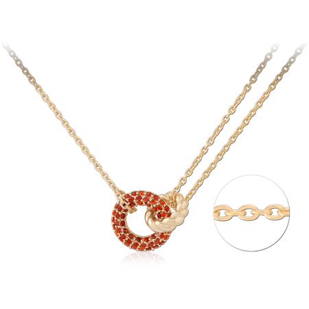 GOLD PLATED 18K STERLING SILVER 925 NECKLACE INTERLOCKING CIRCLE WITH NATURAL GARNET STONE PENDANT