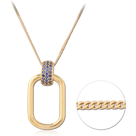 GOLD PLATED 18K STERLING SILVER 925 NECKLACE OVAL LINK BLUE GEM PENDANT