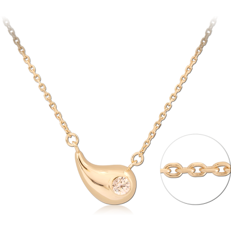 GOLD PLATED 18K STERLING SILVER 925 NECKLACE TEARDROP CLEAR GEM PENDANT
