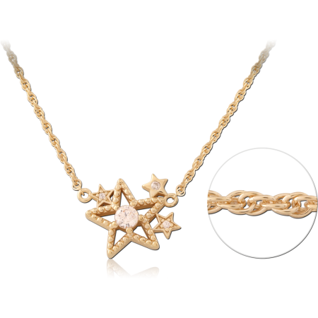 GOLD PLATED 18K STERLING SILVER 925 NECKLACE STAR CLUSTER CLEAR GEM PENDANT
