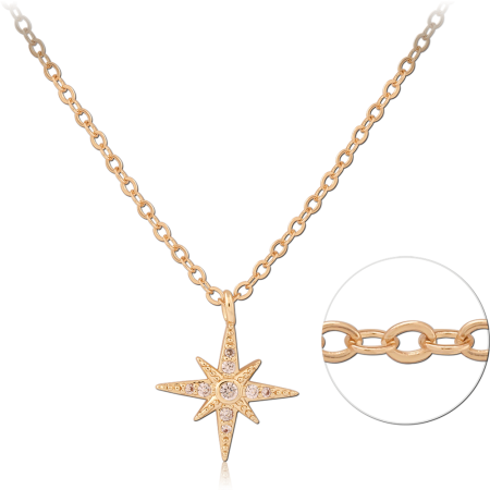 GOLD PLATED 18K STERLING SILVER 925 NECKLACE NORTH STAR GEM PENDANT