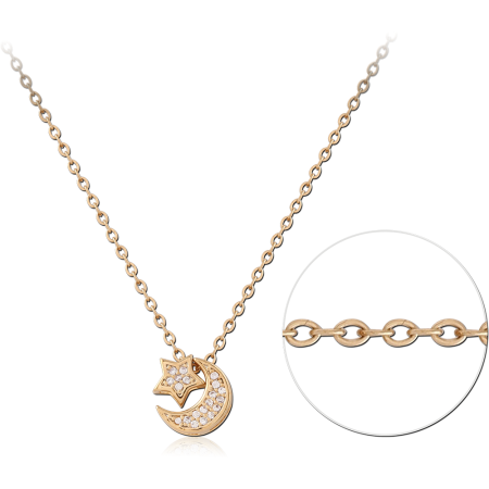 GOLD PLATED 18K STERLING SILVER 925 NECKLACE CRESCENT MOON AND STAR GEM PENDANT