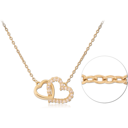 GOLD PLATED 18K STERLING SILVER 925 NECKLACE INTERLOCKING DOUBLE HEART GEM PENDANT