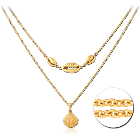 GOLD PVD COATED SURGICAL STEEL NECKLACE WITH PENDANT - SHELL