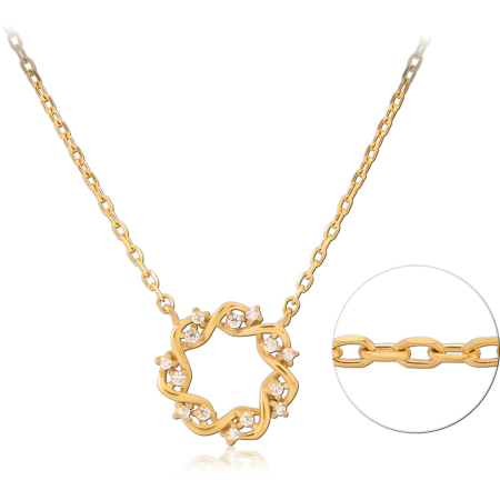 GOLD PVD COATED SURGICAL STEEL NECKLACE WITH WAVY CIRCLE GEM PENDANT
