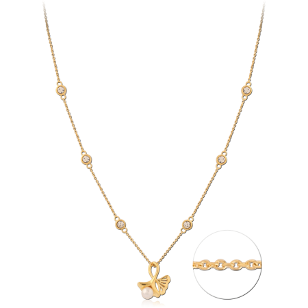 316L GOLD PVD COATED SURGICAL STEEL JEWELED NECKLACE WITH PENDANT