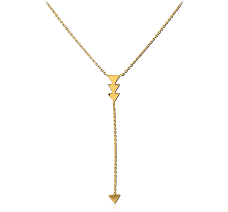 GOLD PLATED STERLING SILVER 925 NECKLACE Y LARIAT GEOMETRIC TRIANGLE DROP