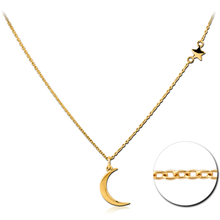 GOLD PLATED STERLING SILVER 925 NECKLACE CRESCENT MOON WITH STAR ACCENT