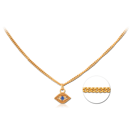 GOLD PLATED STERLING SILVER 925 NECKLACE EYE BLUE GEM PENDANT CURB CHAIN